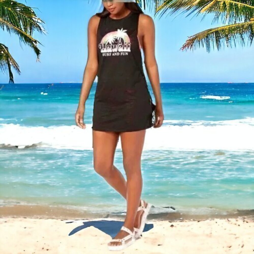 Miken Juniors' Lace-up-Side Graphic-Print Cover-up-Hawaii